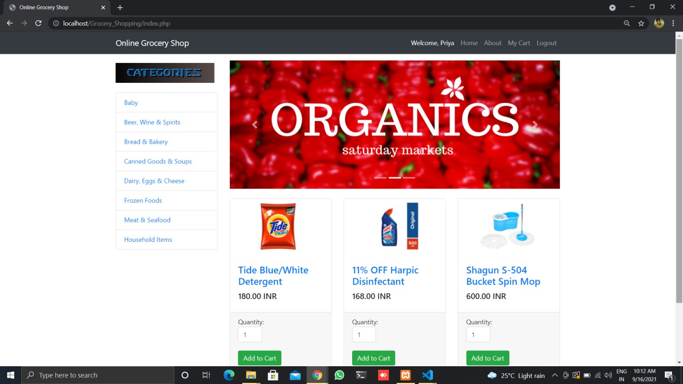 Online Grocery Shop Application in php and Mysql