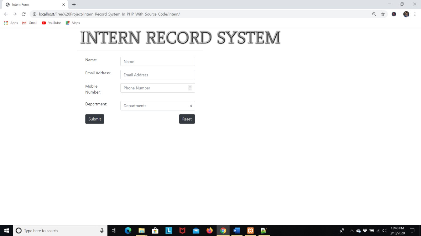 Free Intern Record System In PHP with Source Code